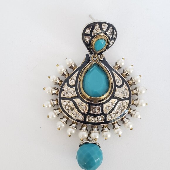 Blue Turquoise Faceted Statement Earrings ~ NWOT - Picture 5 of 7